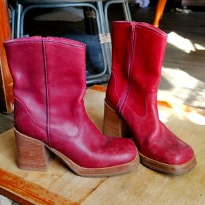 Vintage Leather Chunky Heeled Boots